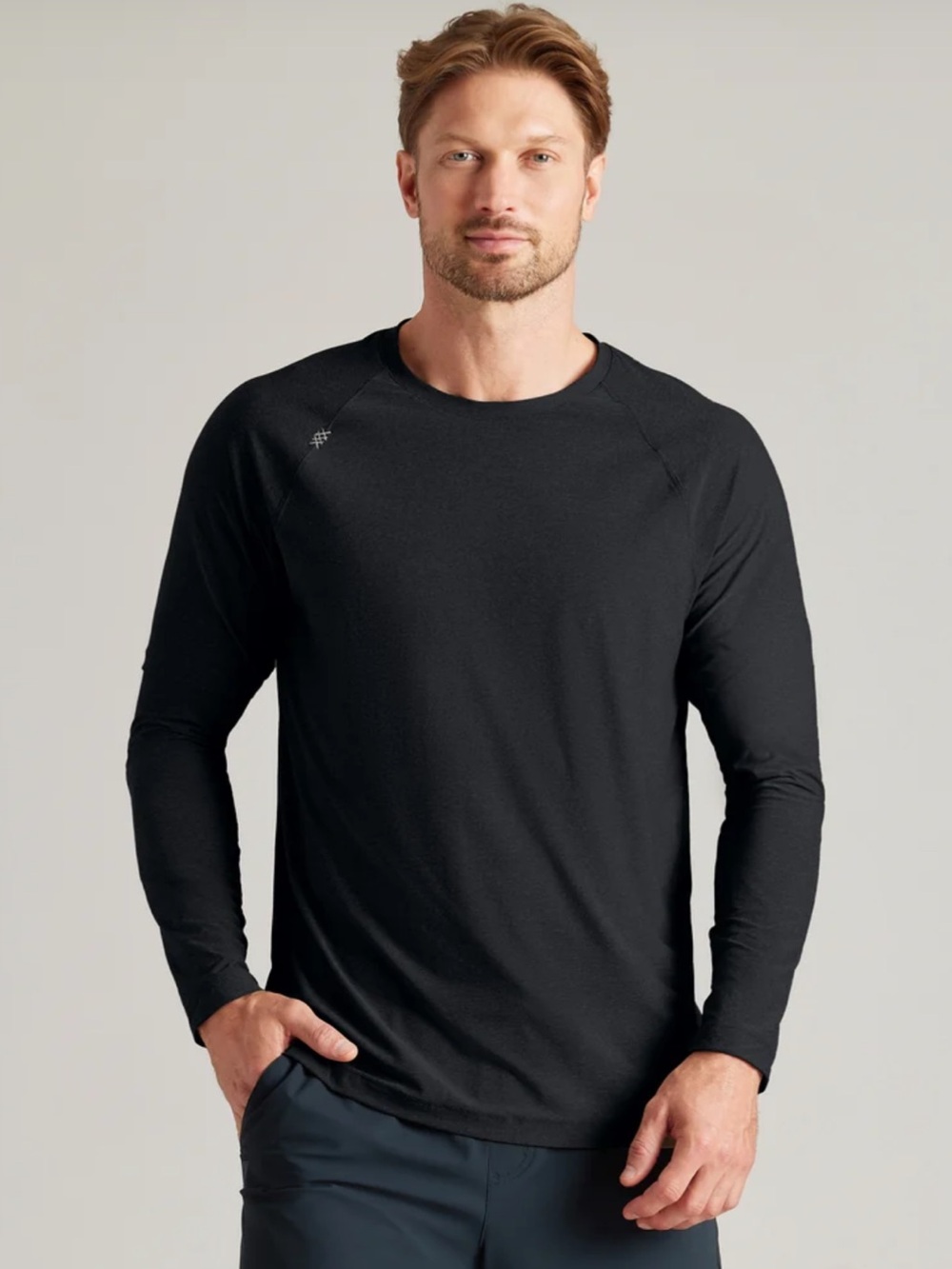 Rhône Reign Long Sleeve UPF 50 Tee Large Black Heather